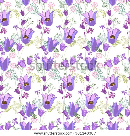 Floral seamless pattern made of blue spring flowers. Endless texture for romantic  design, decoration,  greeting cards, posters,  invitations, advertisement.