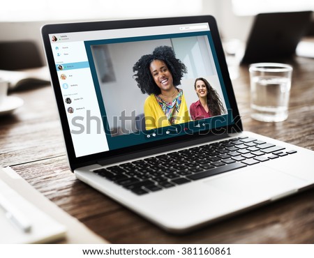 Girl Friends Video Chat Connection Concept Royalty-Free Stock Photo #381160861