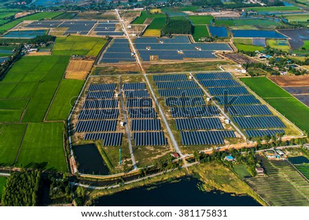Solar farm, solar panels from the air