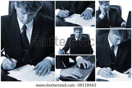 Conceptual image-grid of business photos. Office life.