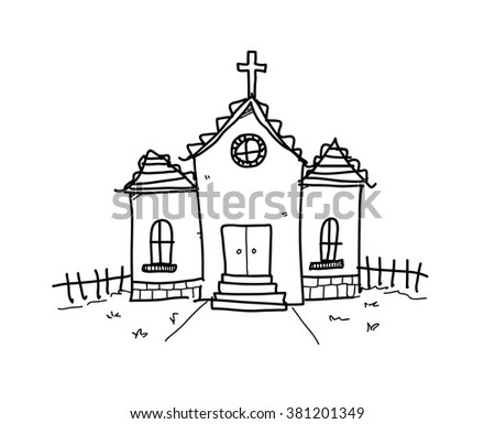 Church Doodle, a hand drawn vector doodle illustration of a church.