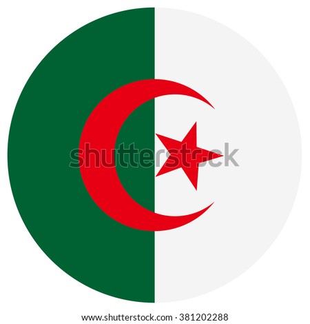 Vector illustration Algeria flag vector icon. Round national flag of Algeria. Algeria flag button Royalty-Free Stock Photo #381202288