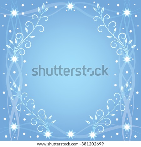Vector frame on a blue background with white stars and plants