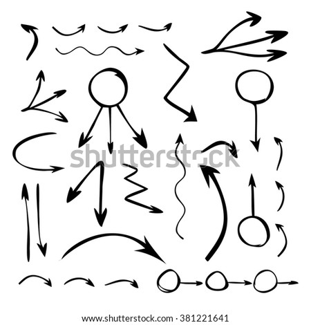 Hand drawn arrows set on a white background, vector illustration