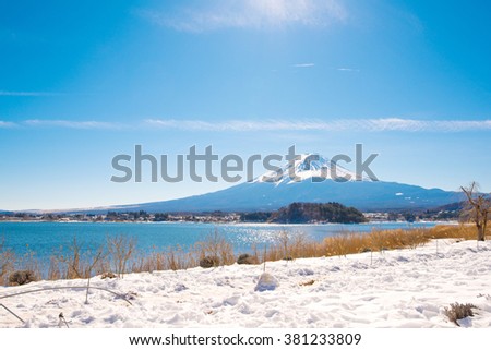 Mt Fuji from Kawaguchiko lake in Winter