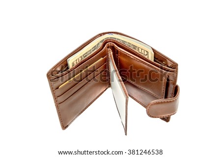 Leather wallet with money isolated on white