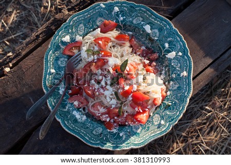 Photography, pasta with vegetables and cheese