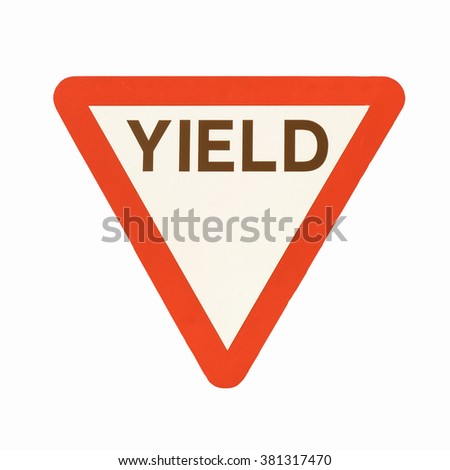 Give way or yield traffic sign isolated vintage