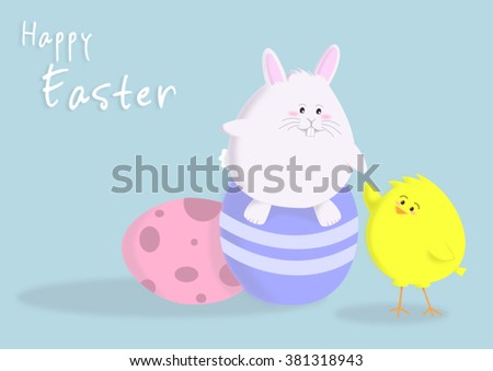Easter bunny helping chick