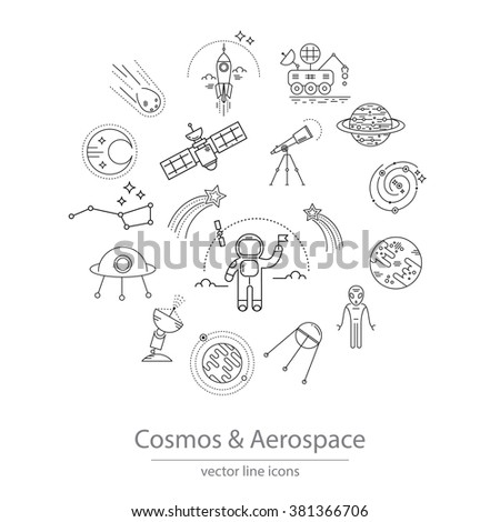 Set of cosmos and aerospace icons made in modern line style vector