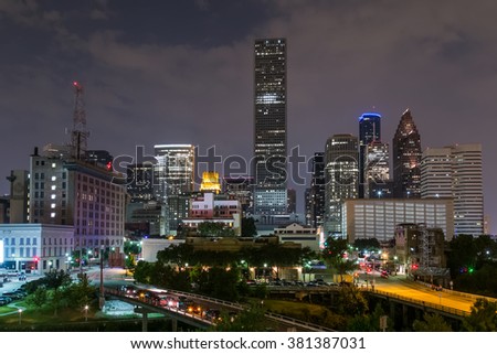 Skyline Panorama of Downtown Houston, Texas by night