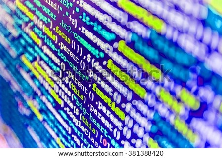 Software source code on monitor photo. Developer working on websites codes in office.  Website codes on computer monitor. (Code is my own property there is no risk of copyright violations)