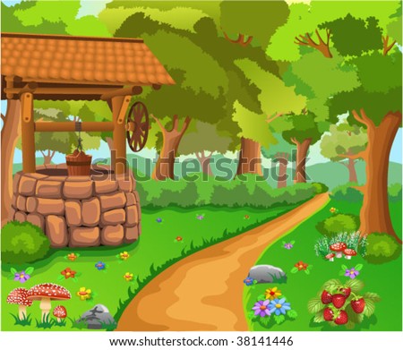 forest with wishing well