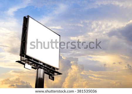 Billboard with white blank space, on beautiful  sky