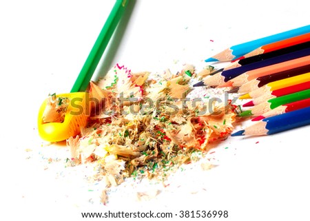 pencil sharpener with shavings and a set for drawing