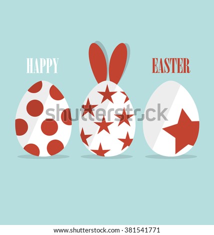 Happy easter cards with Easter bunnies and Easter eggs. Vector illustration.