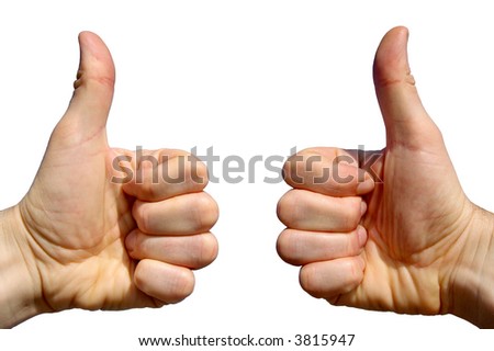 Two thumbs up on a white background.