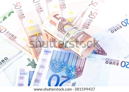 pictures of euro banknotes on a white background