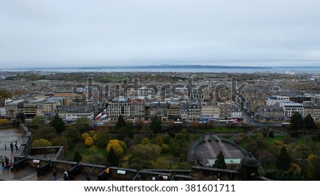 Cityscape view of Scotland city from Edinburgh castle roof top