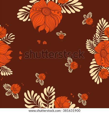 Seamless vector background. Decorative flowers and leaves.