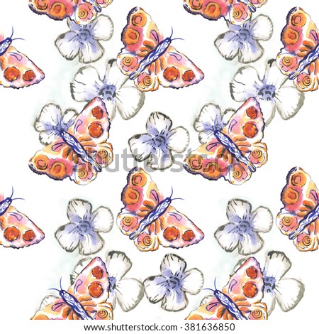 Flowers and butterflies seamless pattern