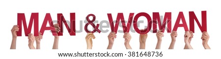 Many Caucasian People And Hands Holding Red Straight Letters Or Characters Building The Isolated English Word Man And Woman On White Background