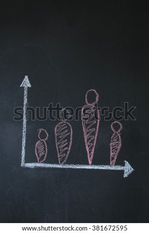 Business concepts design on black board. Design of up and down with white chalk. This photo can use for success in business concept. 