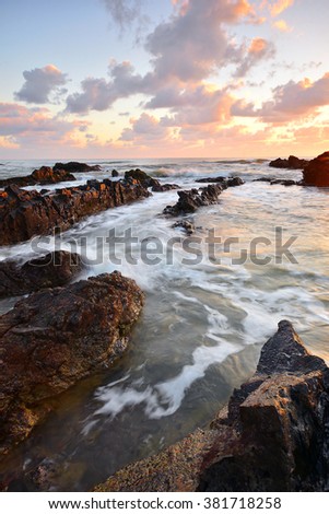 Sunrise At Rocky Beach,Nature Composition.