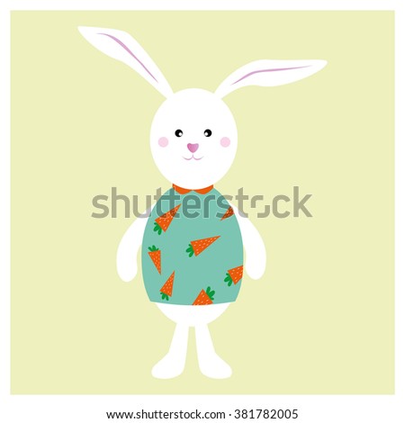 Cute white bunny wearing a shirt with carrots/Easter bunny vector