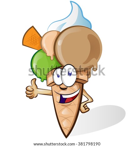 
Ice cream with thumbs up isolated on white background