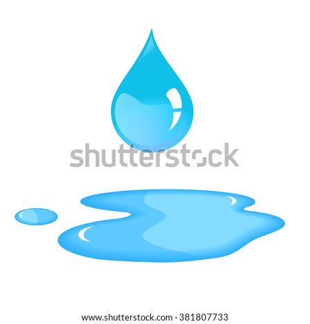 Water drop and spill. Blue water drop and water spill. Isolated water drop in vector. Water drop on white background.