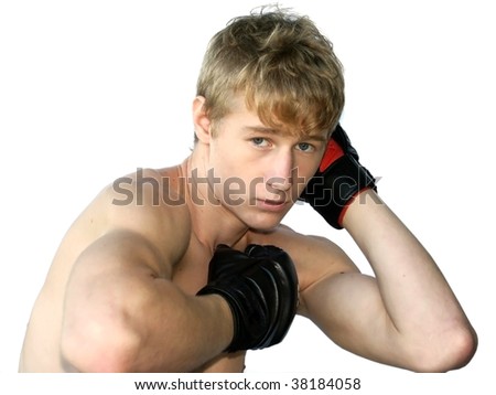 Young man with fighting gloves