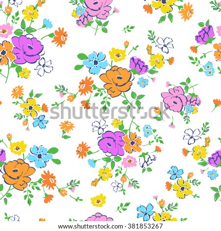 Abstract seamless pattern with isolated hand drawing flowers. Vector illustration.