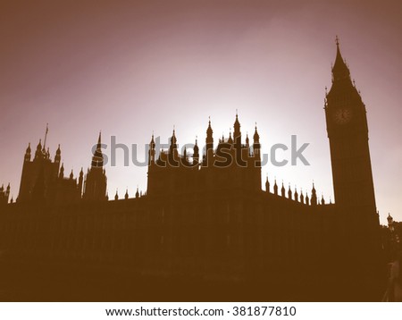 Goth night view silhouette with moon light of the Houses of Parliament Westminster Palace London vintage