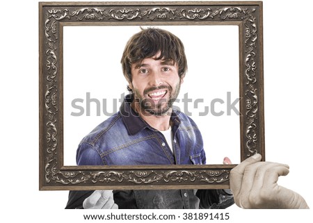 Cheerful young man posing inside the frame
