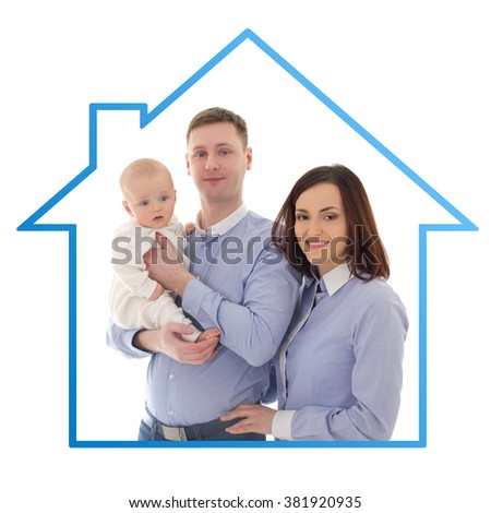 home and family concept - father, mother and son isolated on white background