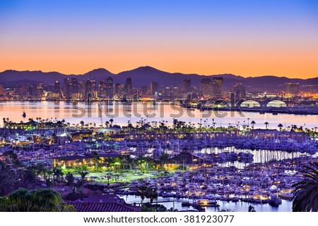 San Diego, California, USA dawn skyline over the bay.