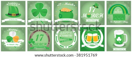 Set of saint patrick's backgrounds with text and different objects