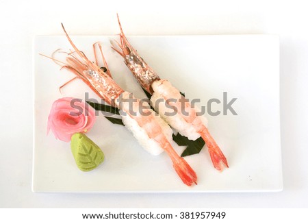 Japan shrimp sushi on white plate