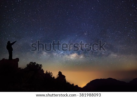 Milky Way Galaxy at Doi Luang Chiang Dao high mountain in Chiang Mai Province, Thailand.Long exposure photograph.With grain
