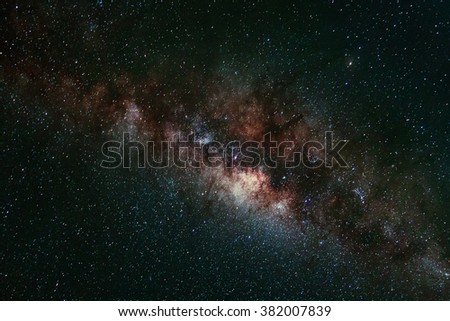 Long exposure capture of Universe space milky way galaxy with many stars at night, Astronomy photography.