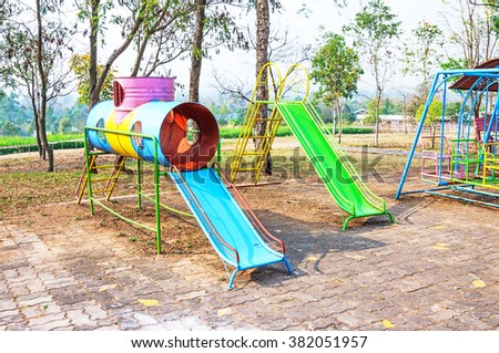 Colorful kids playground in the park.