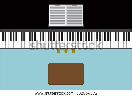 Vector flat illustration. Piano top view. Designed for poster, flyer