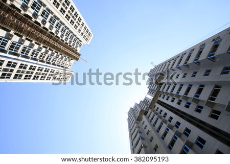 Unfinished buildings, closeup of photo
