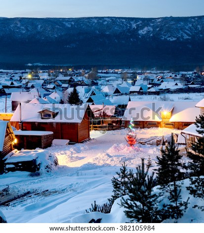 mountain village at night. Happy new year!