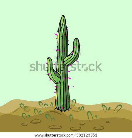 Cute hand drawn vector cactus in the pots. Vector illustration