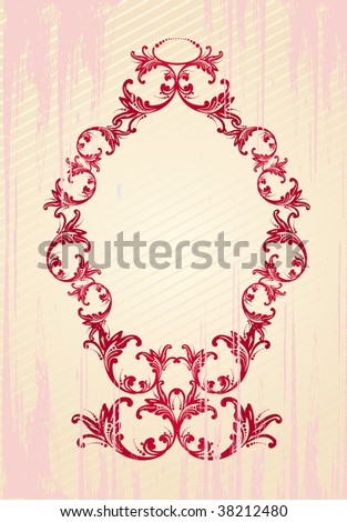 Red and beige illustration of an abstract floral frame