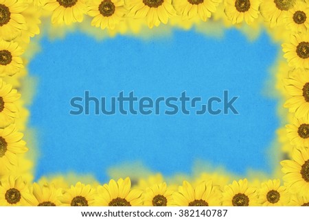 Background of sunflower details on blue sky background.