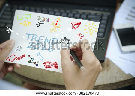 hand drawing TREND 2016 concept on white notebook , business concept , business idea