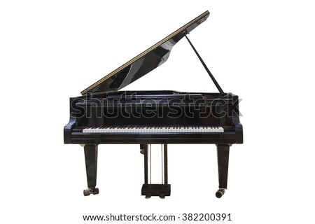 black Grand piano isolated on white background Royalty-Free Stock Photo #382200391
